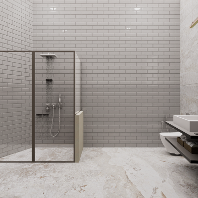 Spacious bathroom with walk-in shower